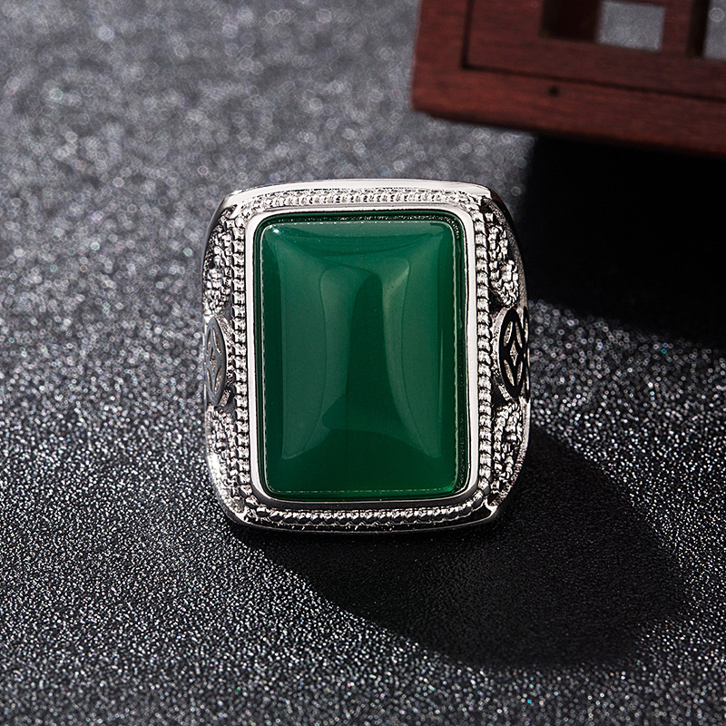 Usa Vintage Fashion - Green Natural Jade Rings Real Jewelry