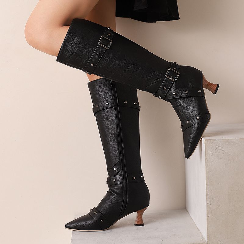 Vintage Fashion Heels - Girseaby Ladies Knee Length Booties Pointed