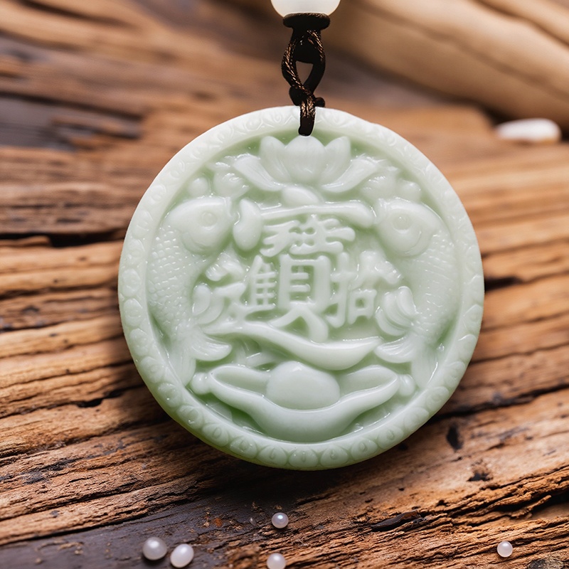 Usa Vintage Fashion - Green Real Jade Carp Fish Pendant