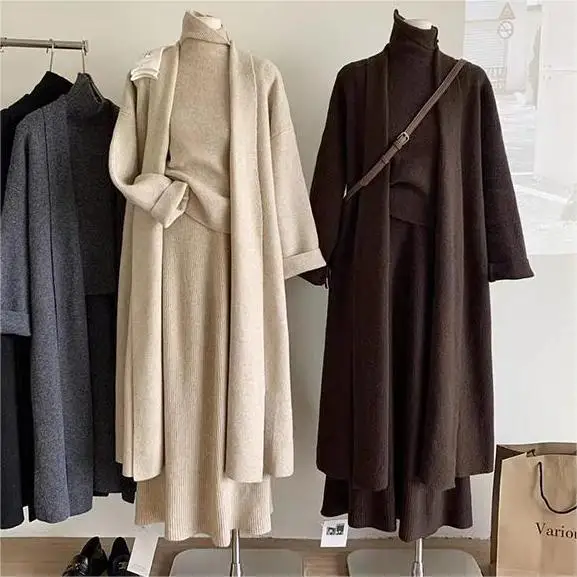 Crop Cardigan Vintage - Three Piece Sets Women Long Sweater