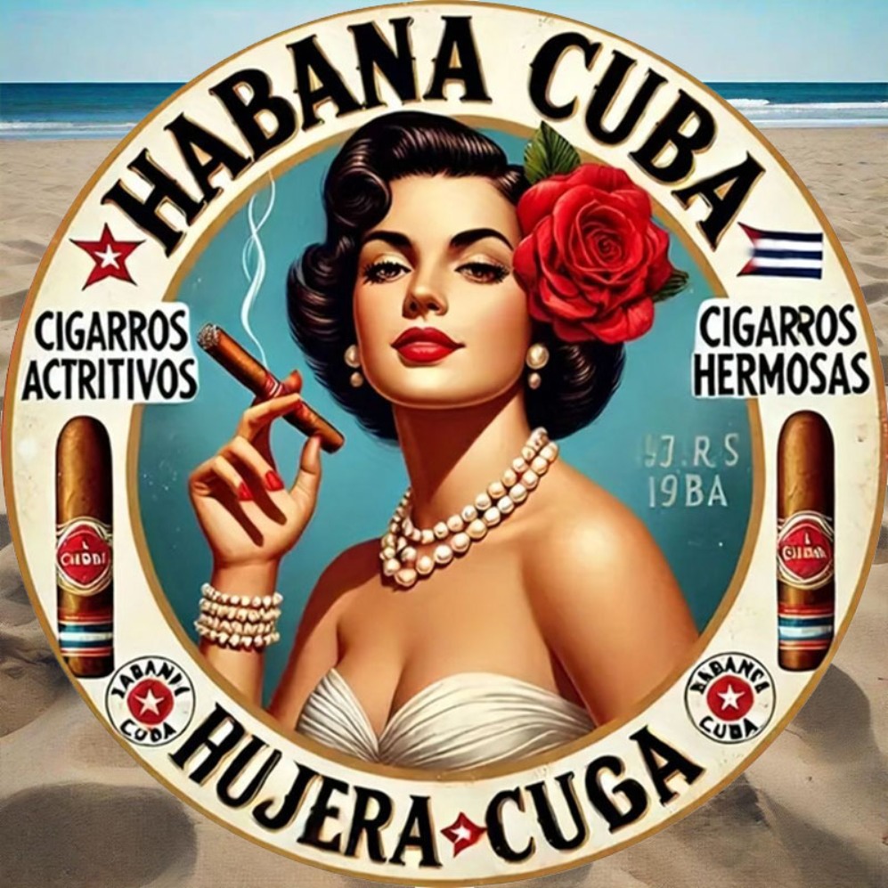 Vintage Fashion Plates - Vintage Havana Style Cigar Girl Round