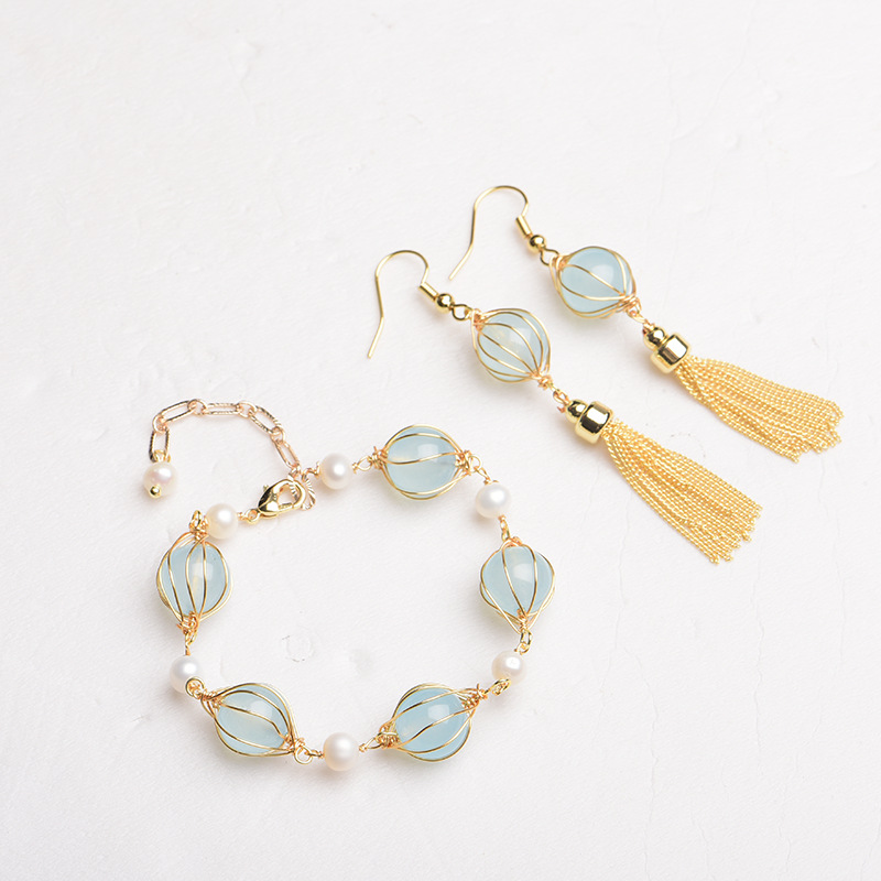 Usa Vintage Fashion - Blue Natural Jade Bead Earrings Fashion