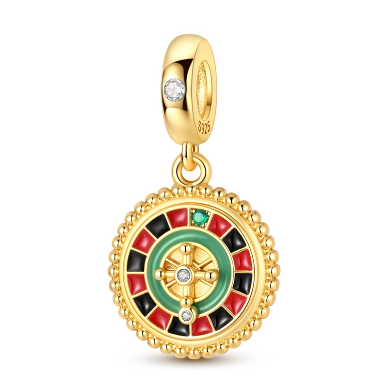 Vintage Fashion Las Vegas - 925 Sterling Silver Charm Golden Roulette