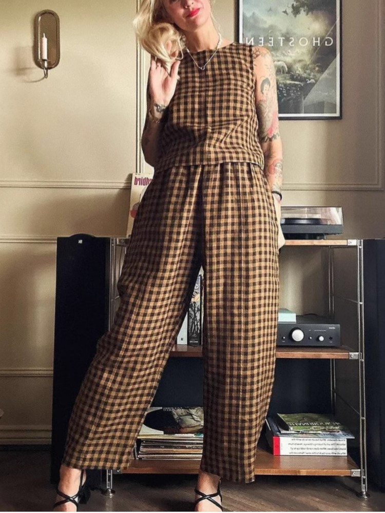 Vintage Fashion In 2025 - Fashion Women's Pants Set Vintage Plaid