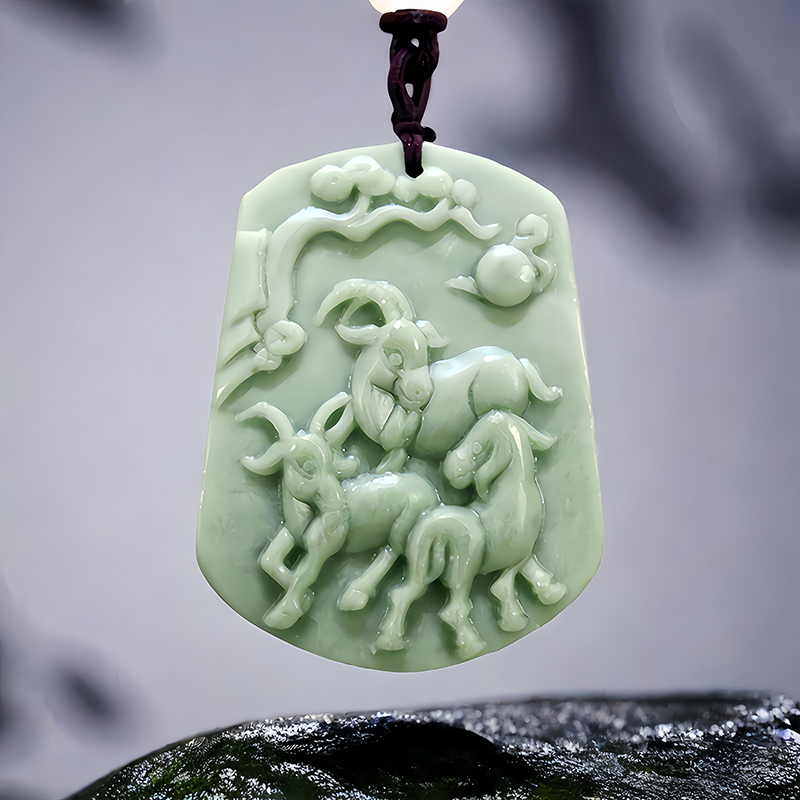 Usa Vintage Fashion - Green Natural Real Jade Sheep Pendant
