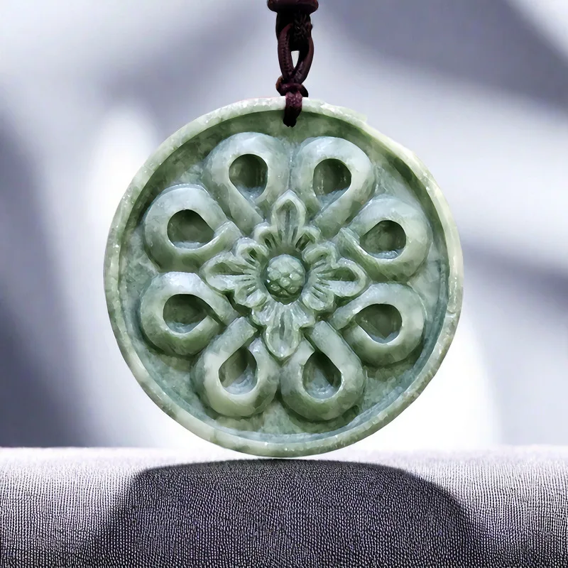 Vintage Fashion Accessories - Natural Real Jade Flower Pendant Necklace
