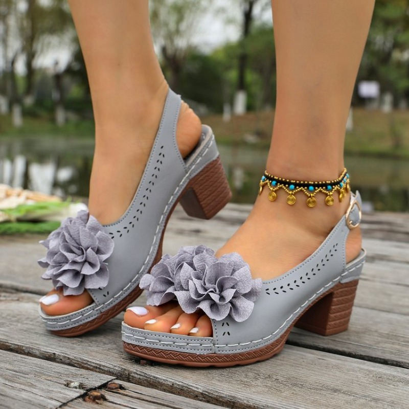 Vintage Flower Decorate Peep T - Vintage Fashion Heels recension och pris