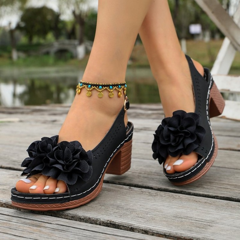 Vintage Flower Decorate Peep T - Vintage Fashion Heels recension och pris