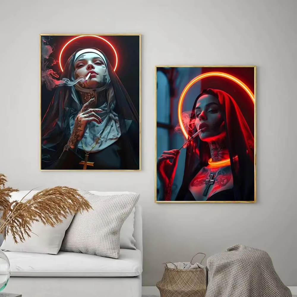 Fashion Girl Tattoo Nun Canvas - Vintage Fashion Prints For Wall recension och pris