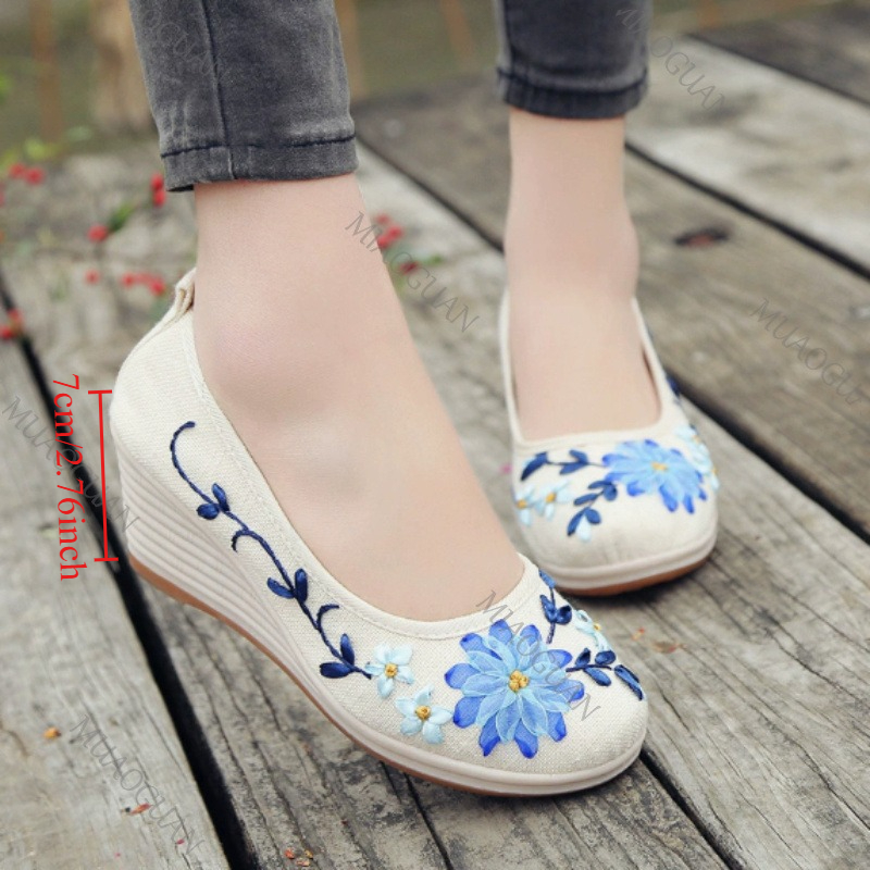 Embroidered Women Comfort Wedg - Vintage Fashion Heels recension och pris