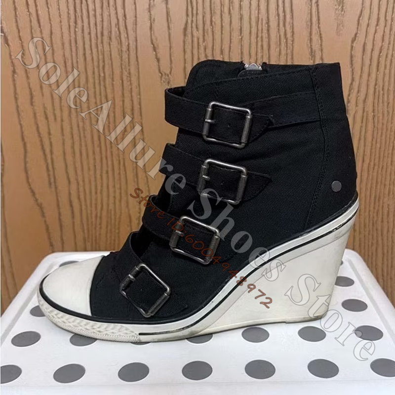 Grey Multi Buckle High Top Wed - Vintage Fashion Heels recension och pris