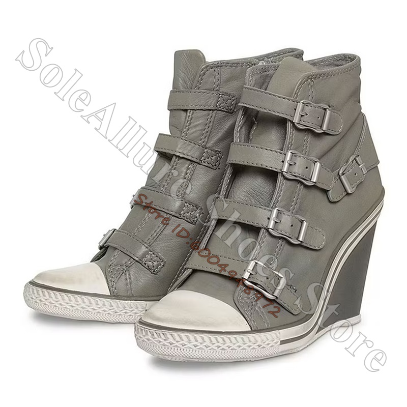 Grey Multi Buckle High Top Wed - Vintage Fashion Heels recension och pris