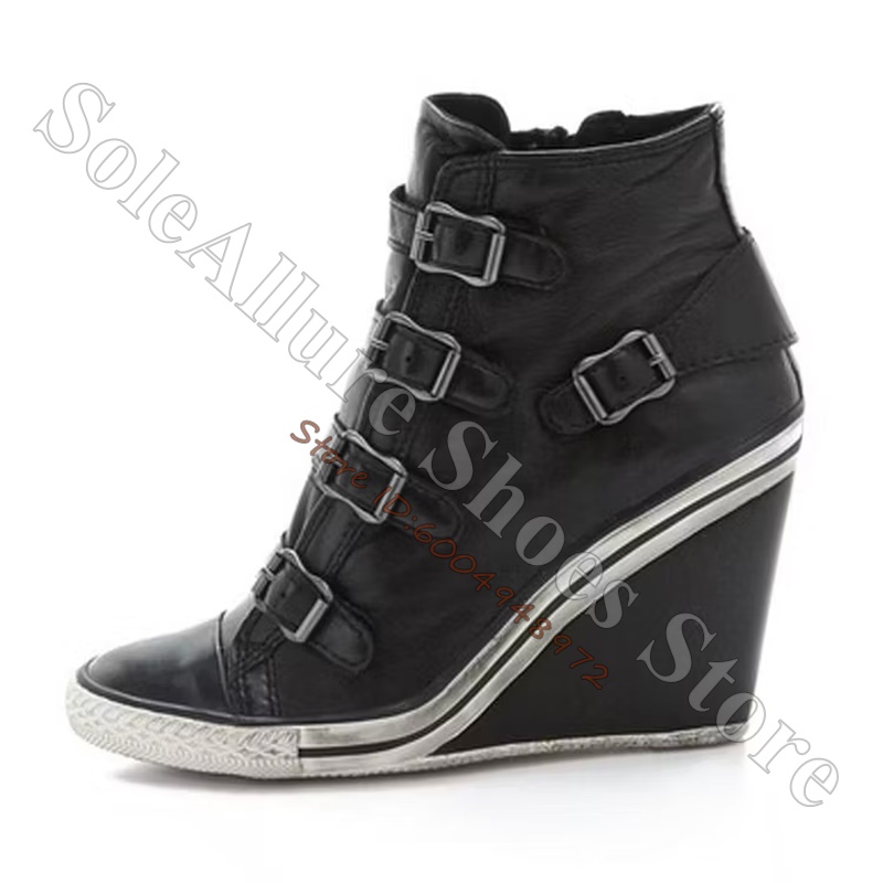 Grey Multi Buckle High Top Wed - Vintage Fashion Heels recension och pris